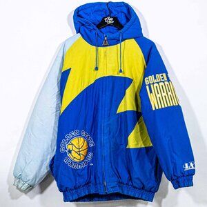 VTG 90s Golden State Warriors Sharktooth Jacket XL Logo Athletic Puffer NBA    *